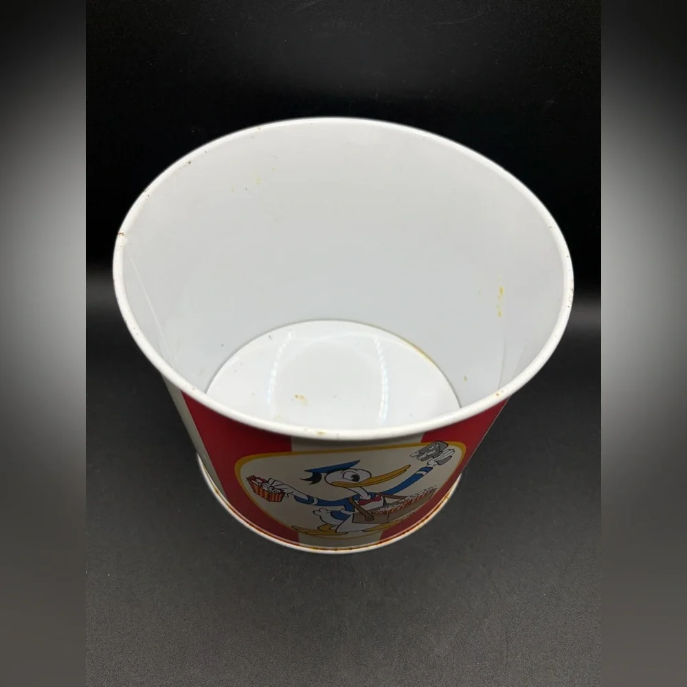 Vintage Disney Donald Duck Striped Metal Popcorn Bucket, Disney Collectibles